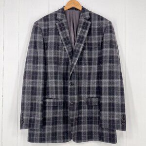 Lauren Ralph Lauren Sport Coat Blazer 100% Wool Gray Plaid Mens Size 46 Long